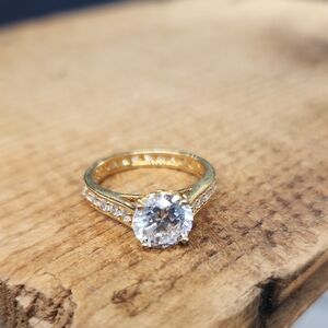 PAJ Gold Sterling Silver‎ Cubic Zirconia Solitaire Eternity Band Ring 925 Size 7